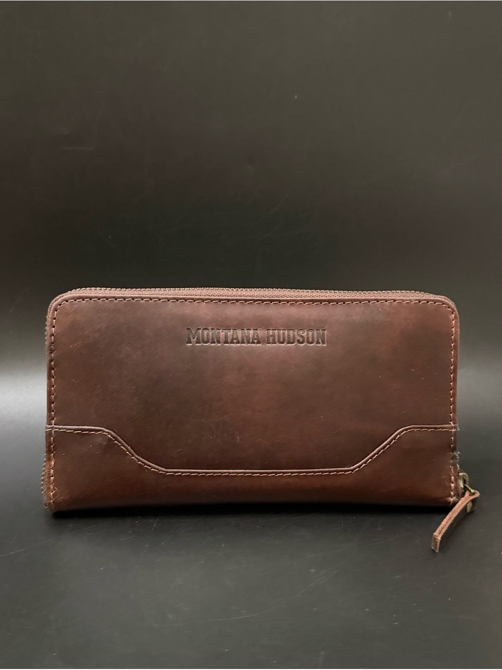 MONTANA HUDSON Eva Brown Genuine Leather Zip Around Wallet NWOT
